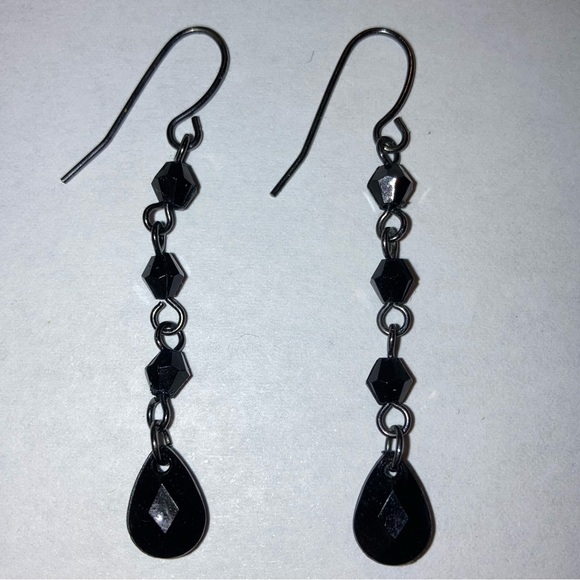 NEW Black Gems Dangling Earrings Whimsigoth Goth Grunge Punk Cocktail Art Deco - Picture 3 of 14